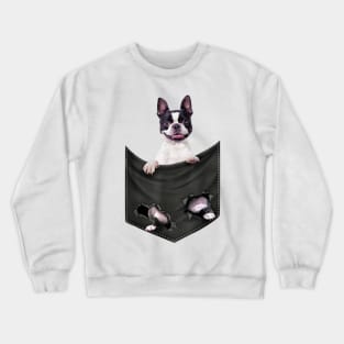 Boston Terrier Dog In Pocket Crewneck Sweatshirt